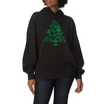 Women's Star Wars Ships Christmas Tree Oversized Fleece Hoodie Sweatshirt