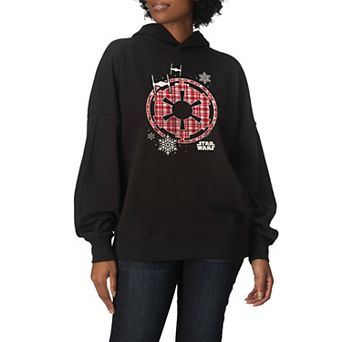 Women's Star Wars Holiday Plaid Empire Icon Oversized Fleece Hoodie Sweatshirt
