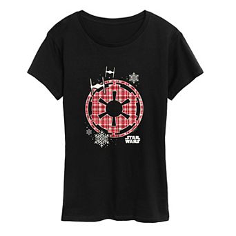 Women's Star Wars Holiday Plaid Empire Icon Graphic Tee