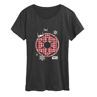 Women's Star Wars Holiday Plaid Empire Icon Graphic Tee
