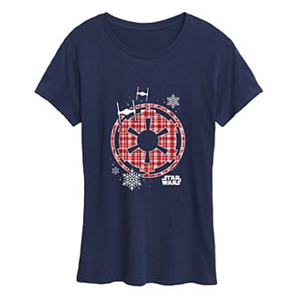 Women's Star Wars Holiday Plaid Empire Icon Graphic Tee