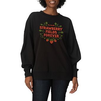 Women's The Beatles Strawberry Fields Forever Oversized Fleece Crew Sweatshirt