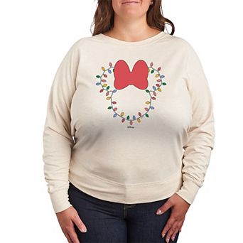 Plus Size Disney's Minnie Mouse Christmas Lights French Terry Long Sleeve Tee