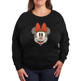 Plus Size Disney's Minnie Mouse Plaid Patch French Terry Long Sleeve Tee
