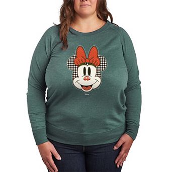 Plus Size Disney's Minnie Mouse Plaid Patch French Terry Long Sleeve Tee