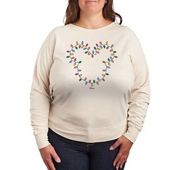 Plus Size Disney's Mickey Mouse Christmas Lights French Terry Long Sleeve Tee