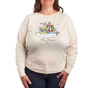 Plus Size Disney's Winnie The Pooh & Tigger Merry Christmas French Terry Long Sleeve Tee