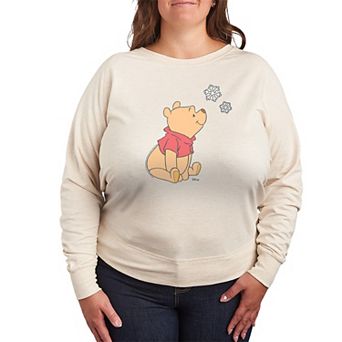 Plus Size Disney's Winnie The Pooh Snowflakes French Terry Long Sleeve Tee