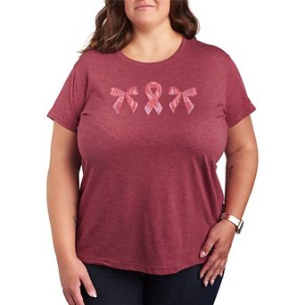 Plus Size Breast Cancer Awareness Pink Ribbon & Bows Graphic Tee