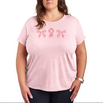 Plus Size Breast Cancer Awareness Pink Ribbon & Bows Graphic Tee