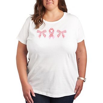 Plus Size Breast Cancer Awareness Pink Ribbon & Bows Graphic Tee