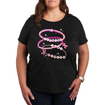 Plus Size Breast Cancer Awareness Charm Bracelet Graphic Tee