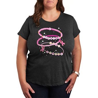 Plus Size Breast Cancer Awareness Charm Bracelet Graphic Tee