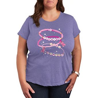 Plus Size Breast Cancer Awareness Charm Bracelet Graphic Tee