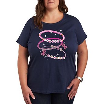 Plus Size Breast Cancer Awareness Charm Bracelet Graphic Tee