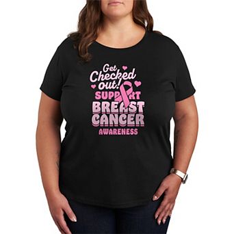 Plus Size Get Checked Out Breast Cancer Awareness Graphic Tee
