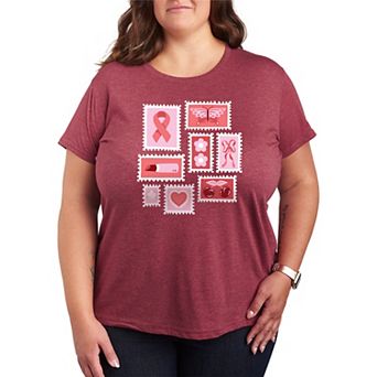Plus Size Breast Cancer Awareness Stamps Collage Graphic Tee
