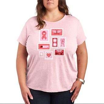 Plus Size Breast Cancer Awareness Stamps Collage Graphic Tee