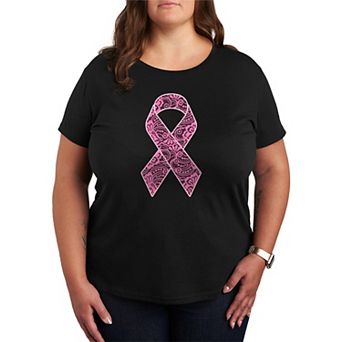 Plus Size Lace Breast Cancer Ribbon Graphic Tee