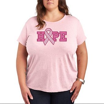 Plus Size Hope Breast Cancer Ribbon Graphic Tee