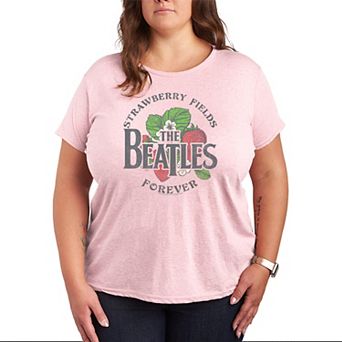 Plus Size The Beatles Strawberry Fields Forever Distressed Graphic Tee