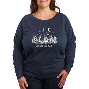 Plus Size All Is Calm, All Is Bright French Terry Long Sleeve Tee