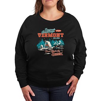 Plus Size “Season's Greetings from Vermont” Winter Cabin French Terry Long Sleeve Tee