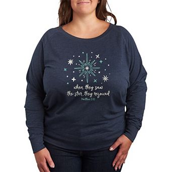 Plus Size “When They Saw the Star, They Rejoiced” Religious Scripture French Terry Long Sleeve Tee