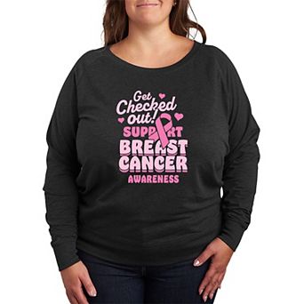 Plus Size Get Checked Out Breast Cancer Awareness French Terry Long Sleeve Tee