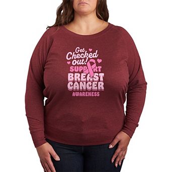 Plus Size Get Checked Out Breast Cancer Awareness French Terry Long Sleeve Tee