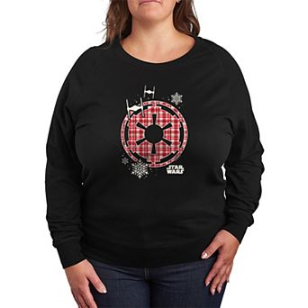 Plus Size Star Wars Holiday Plaid Empire Icon French Terry Long Sleeve Tee