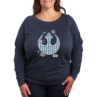 Plus Size Star Wars Holiday Plaid Rebel Icon French Terry Long Sleeve Tee