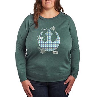 Plus Size Star Wars Holiday Plaid Rebel Icon French Terry Long Sleeve Tee