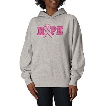 Women's Hope Breast Cancer Ribbon Oversized Fleece Hoodie Sweatshirt