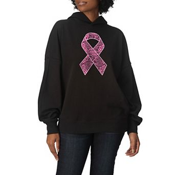 Women's Lace Breast Cancer Ribbon Oversized Fleece Hoodie Sweatshirt