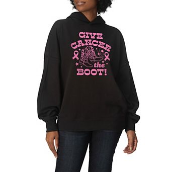 Women's “Give Cancer the Boot!” Breast Cancer Awareness Oversized Fleece Hoodie Sweatshirt
