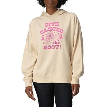 Women's “Give Cancer the Boot!” Breast Cancer Awareness Oversized Fleece Hoodie Sweatshirt