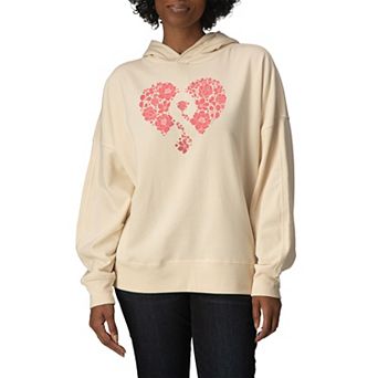 Women's Breast Cancer Awareness Floral Ribbon Heart Oversized Fleece Hoodie Sweatshirt