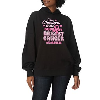 Women's “Get Checked Out” Breast Cancer Awareness Oversized Fleece Hoodie Sweatshirt