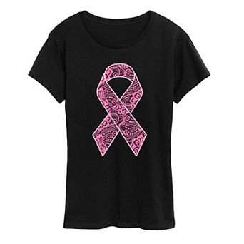 Women's Lace Breast Cancer Ribbon Graphic Tee