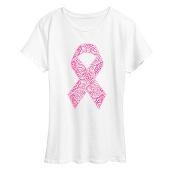 Women's Lace Breast Cancer Ribbon Graphic Tee