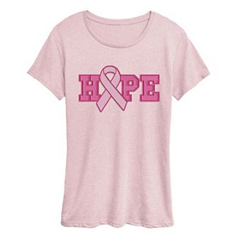 Women's Hope Breast Cancer Ribbon Patches Graphic Tee