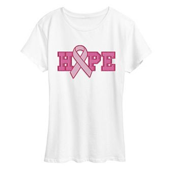 Women's Hope Breast Cancer Ribbon Patches Graphic Tee