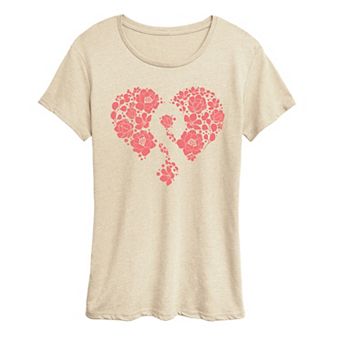 Women's Breast Cancer Awareness Floral Ribbon Heart Graphic Tee