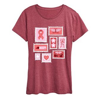 Women's Breast Cancer Awareness Stamps Collage Graphic Tee