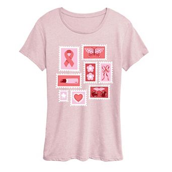 Women's Breast Cancer Awareness Stamps Collage Graphic Tee