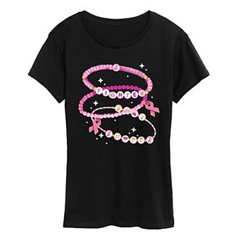 Women's Breast Cancer Awareness Charm Bracelet Graphic Tee