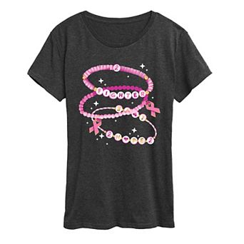 Women's Breast Cancer Awareness Charm Bracelet Graphic Tee