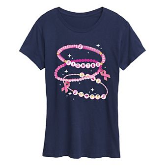 Women's Breast Cancer Awareness Charm Bracelet Graphic Tee
