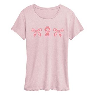 Women's Breast Cancer Awareness Pink Ribbon & Bows Graphic Tee